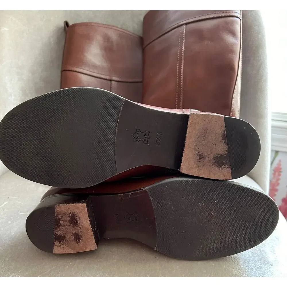 Tory Burch Brita Brown Leather Riding Boots 22138519, Side Zip, Size 6.5M